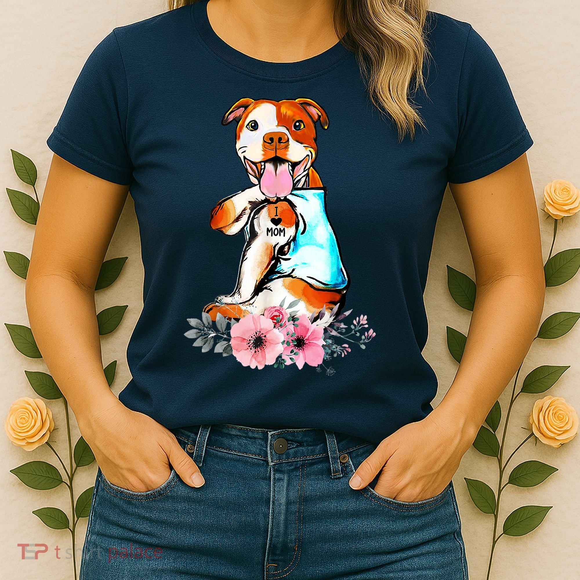 Pit Bull I Love Mom Tattoo Mother's Day Gift Women's T-Shirt