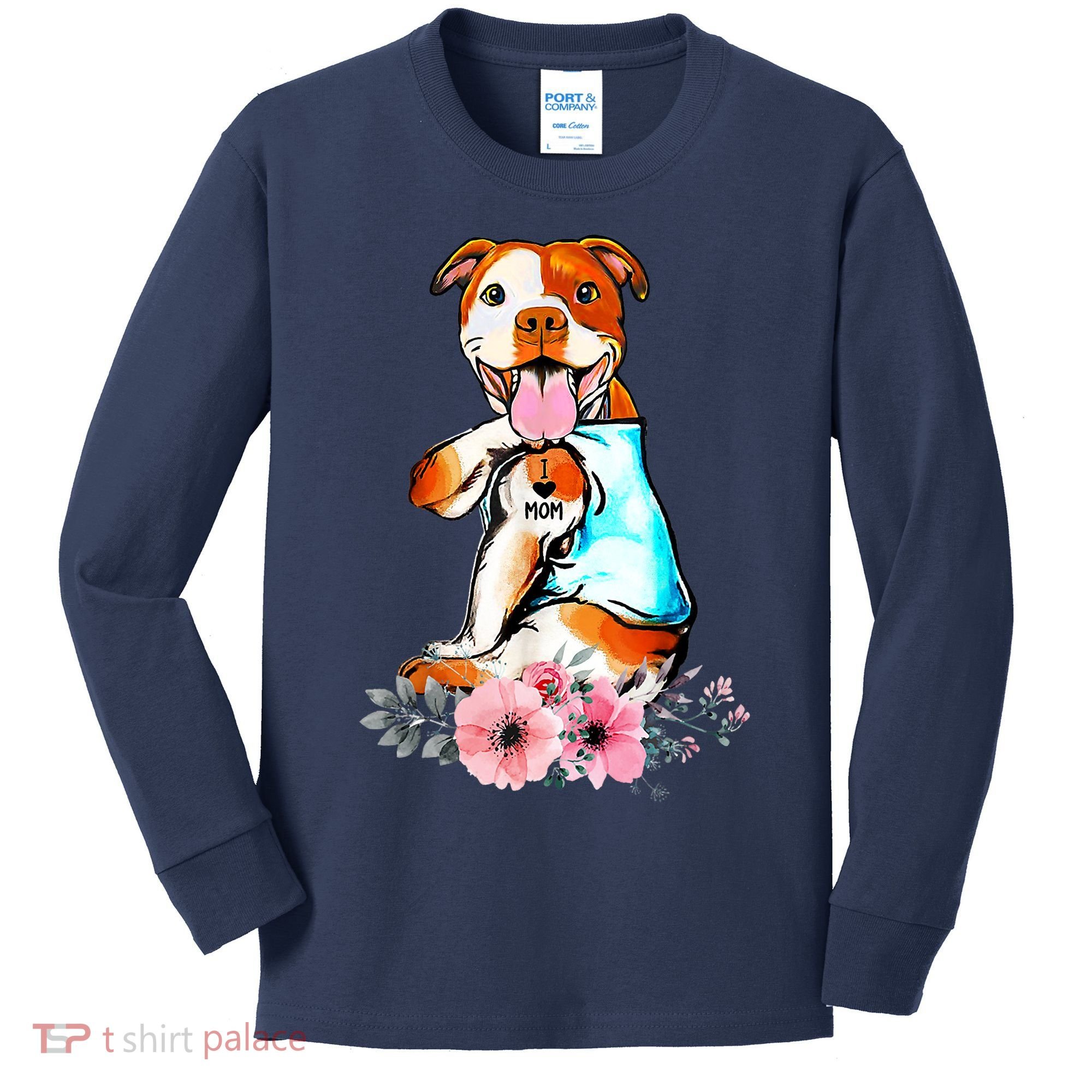 Pit Bull I Love Mom Tattoo Mother's Day Gift Kids Long Sleeve Shirt
