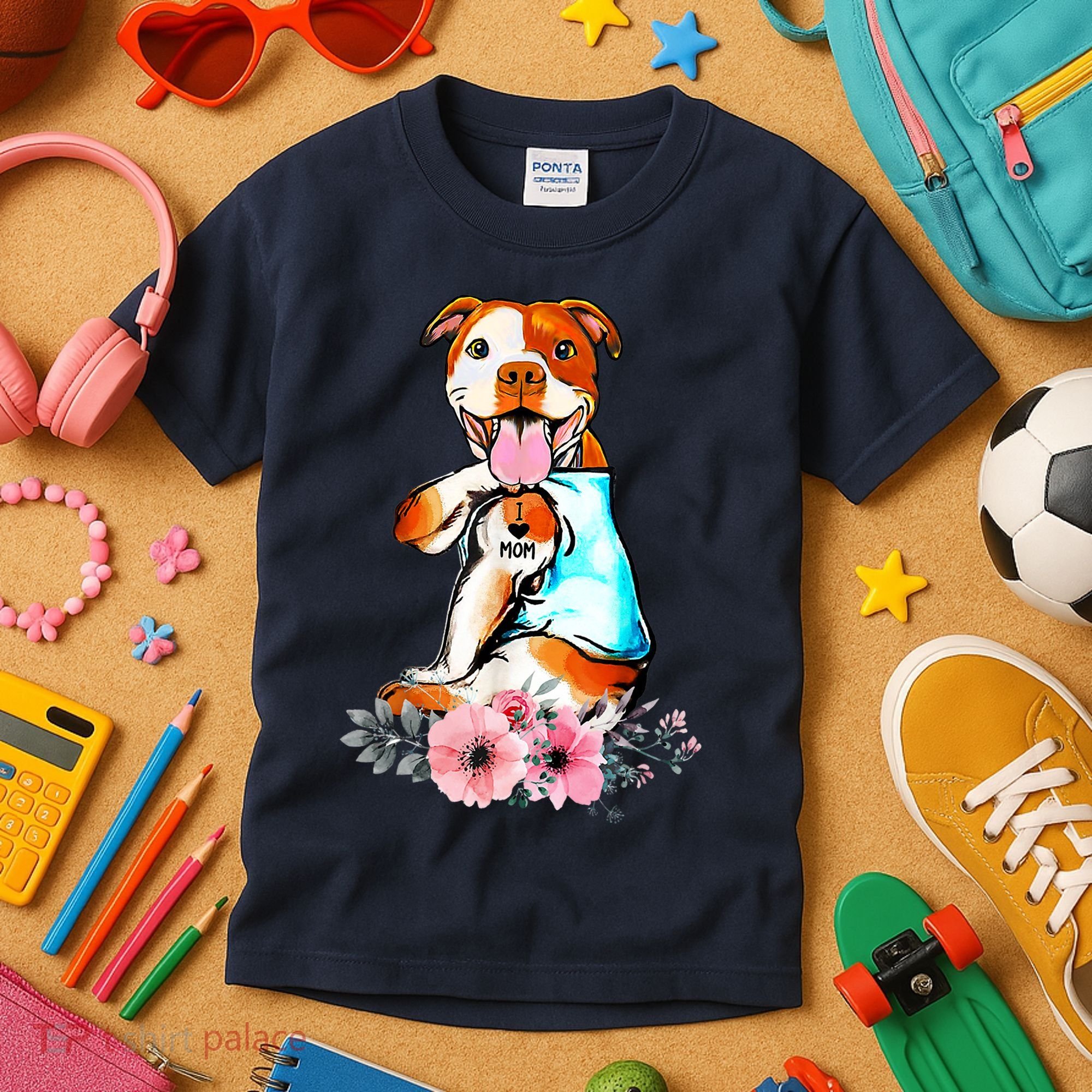 Pit Bull I Love Mom Tattoo Mother's Day Gift Kids T-Shirt
