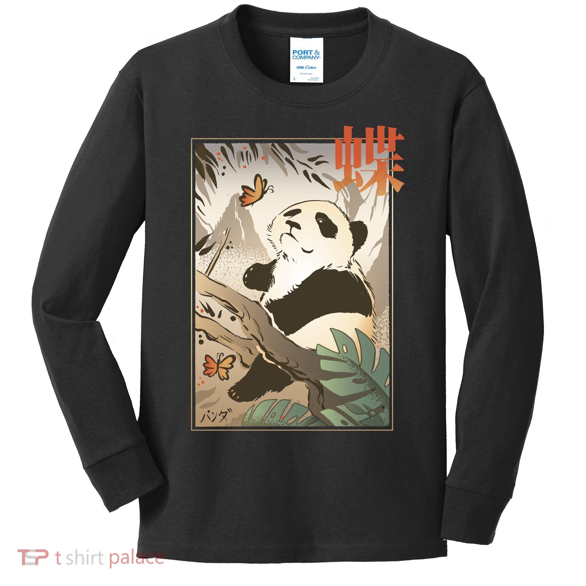 Panda Butterfly Japanese Kids Long Sleeve Shirt