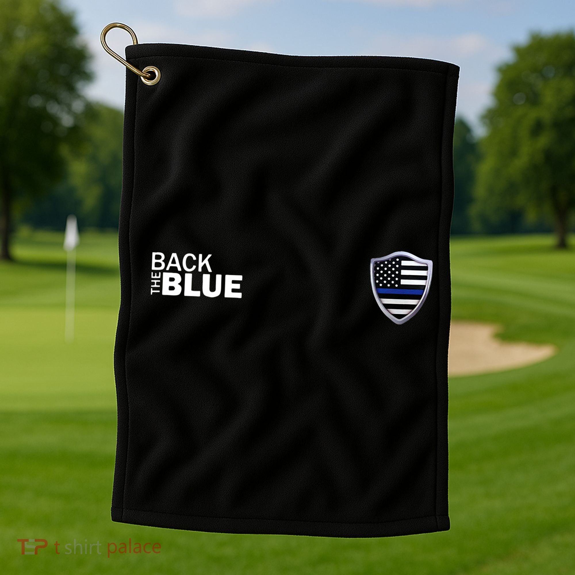 Police Blue Line US Flag Police Shield Blue Lives Matter Golf Towel