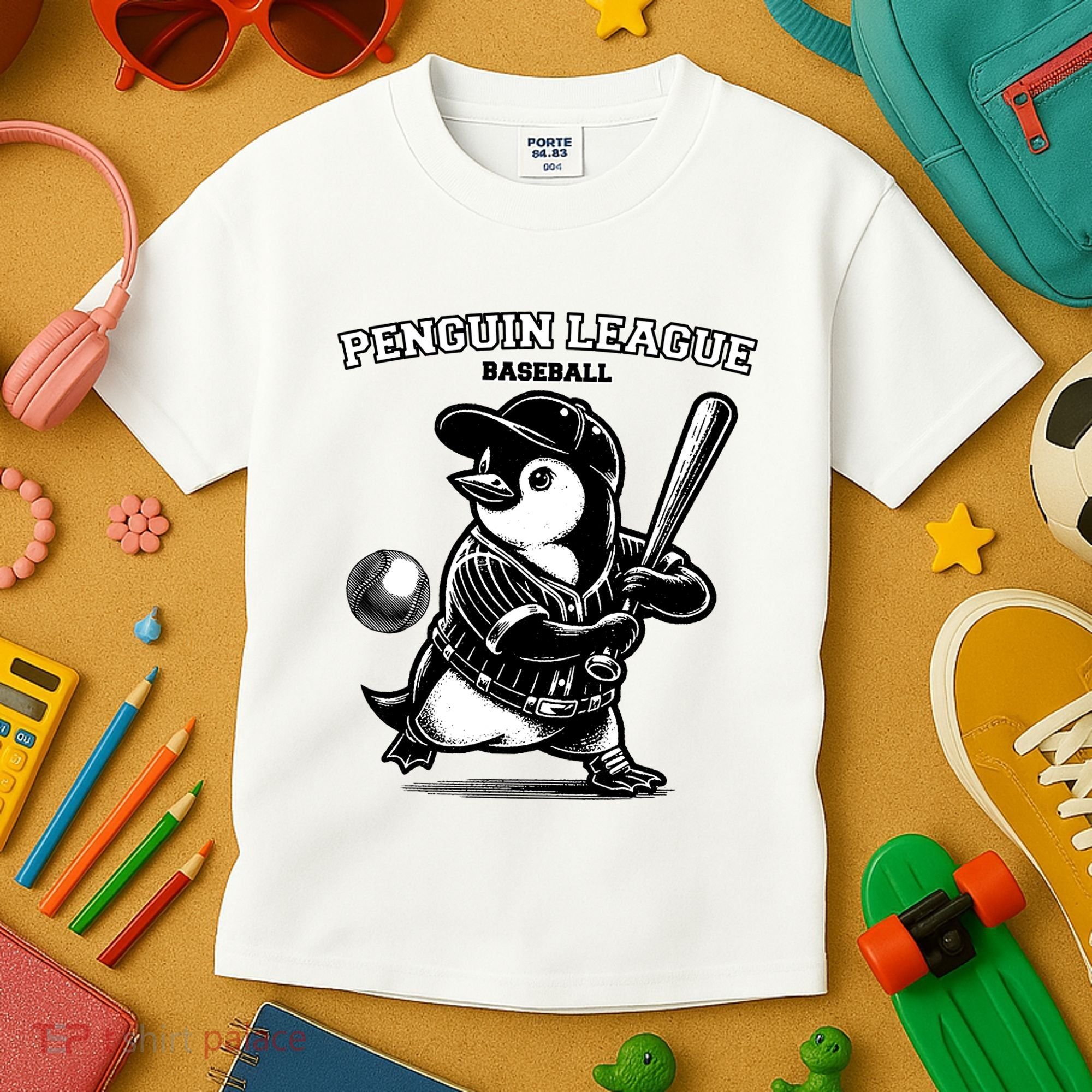Penguin Baseball League Kids T-Shirt