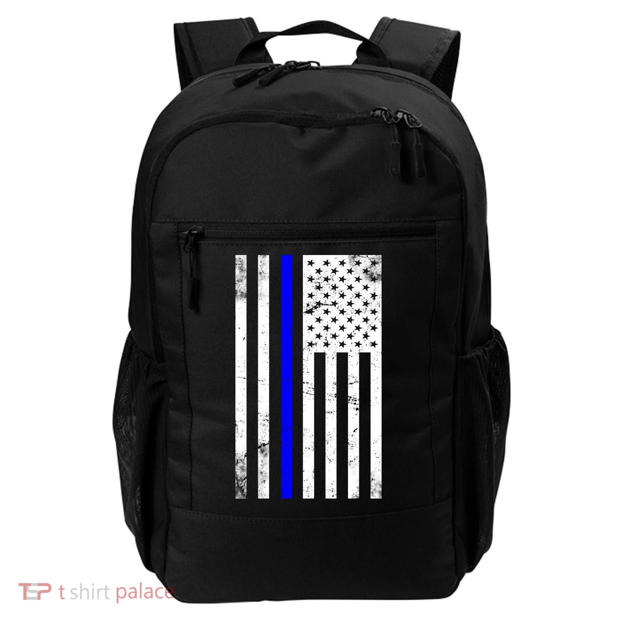 Police Blue Line American Flag Backpack