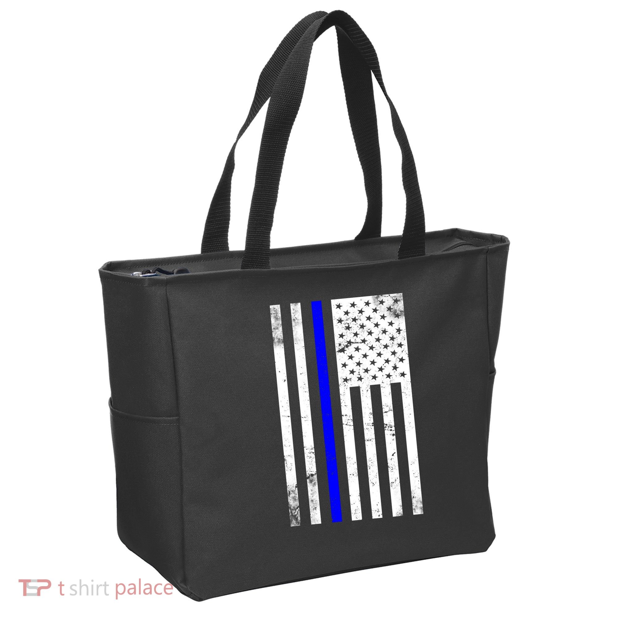 Police Blue Line American Flag Tote Bag