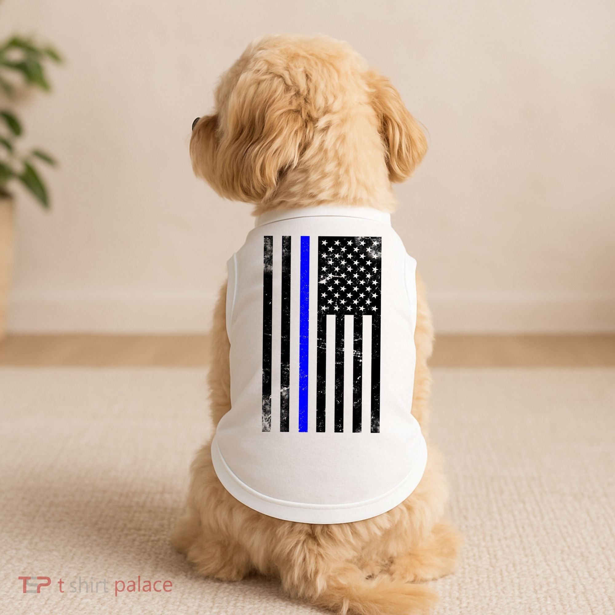 Police Blue Line American Flag Doggie Tank