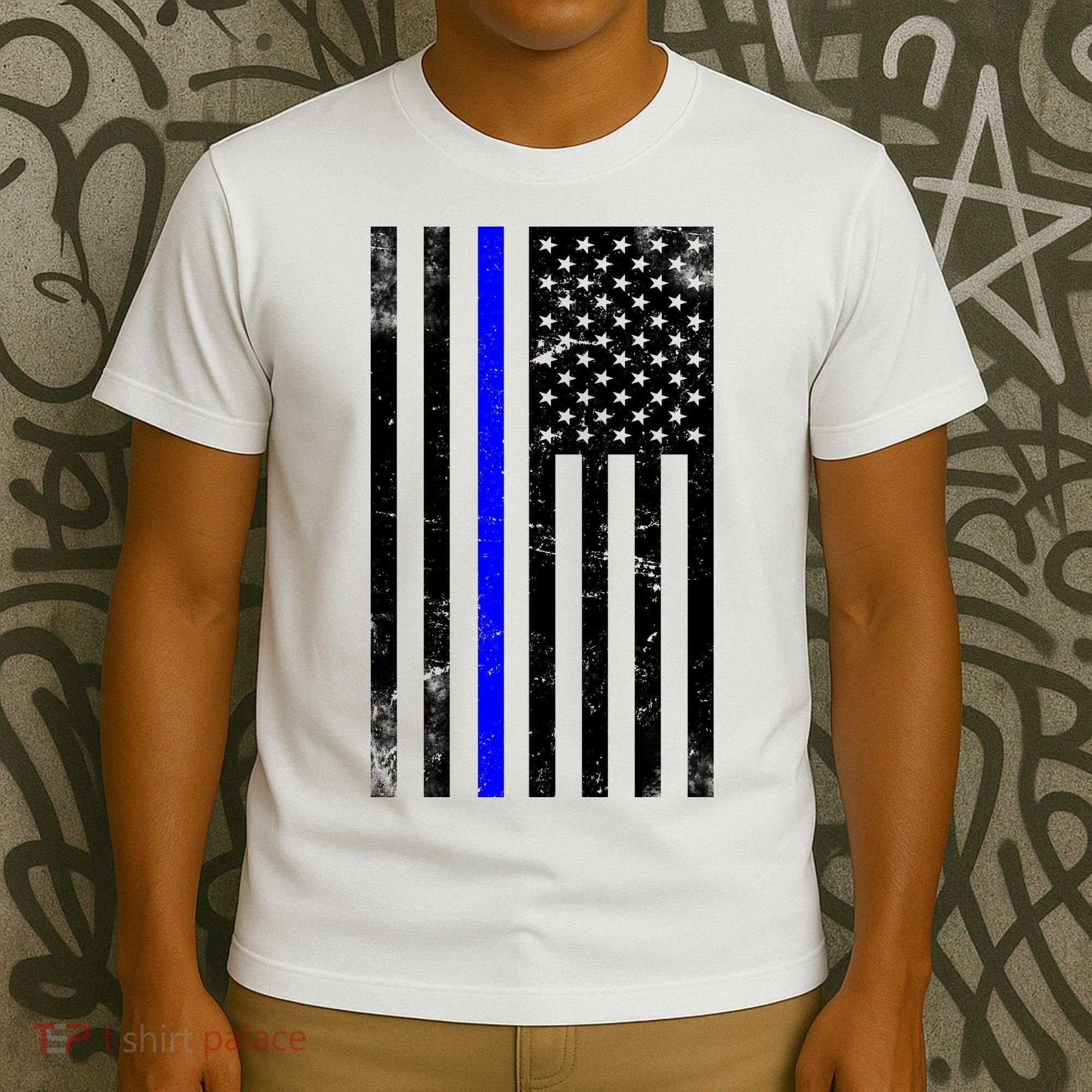 Police Blue Line American Flag T-Shirt