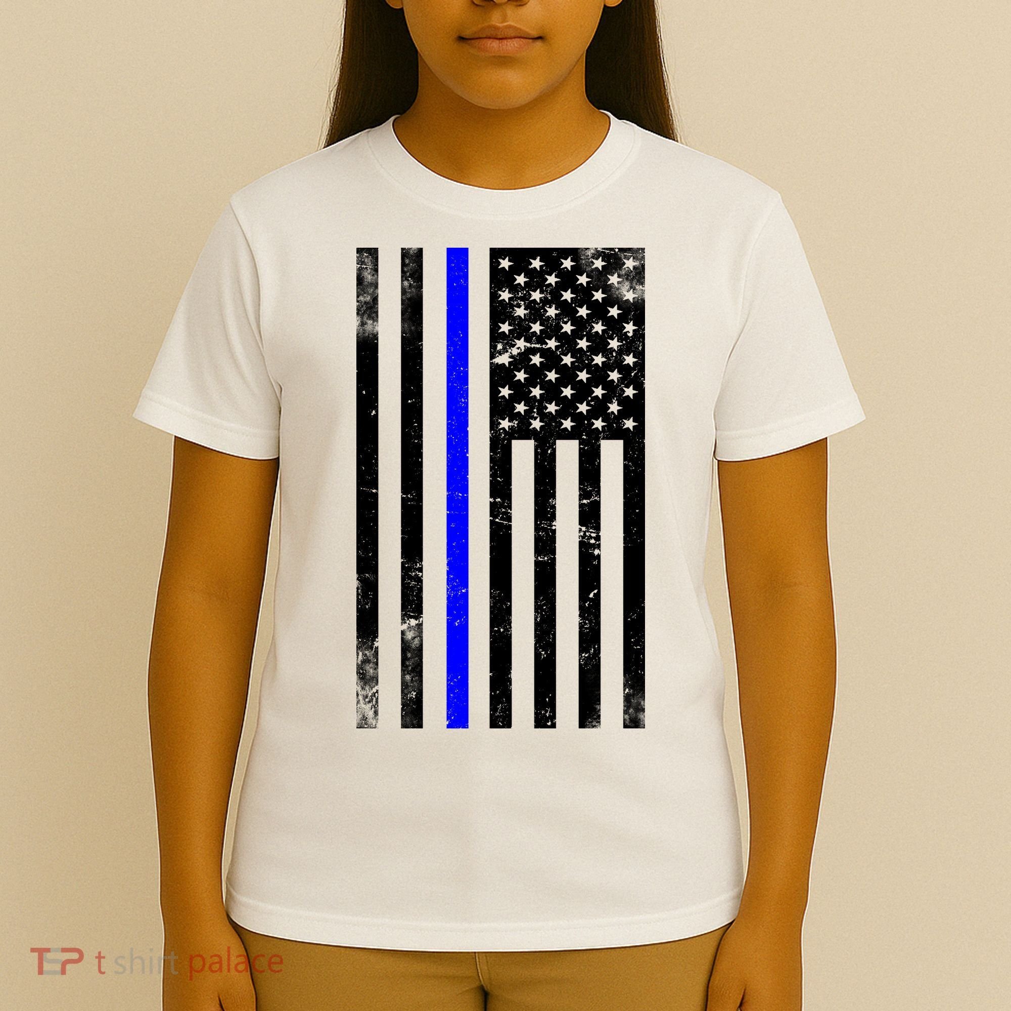 Police Blue Line American Flag T-Shirt