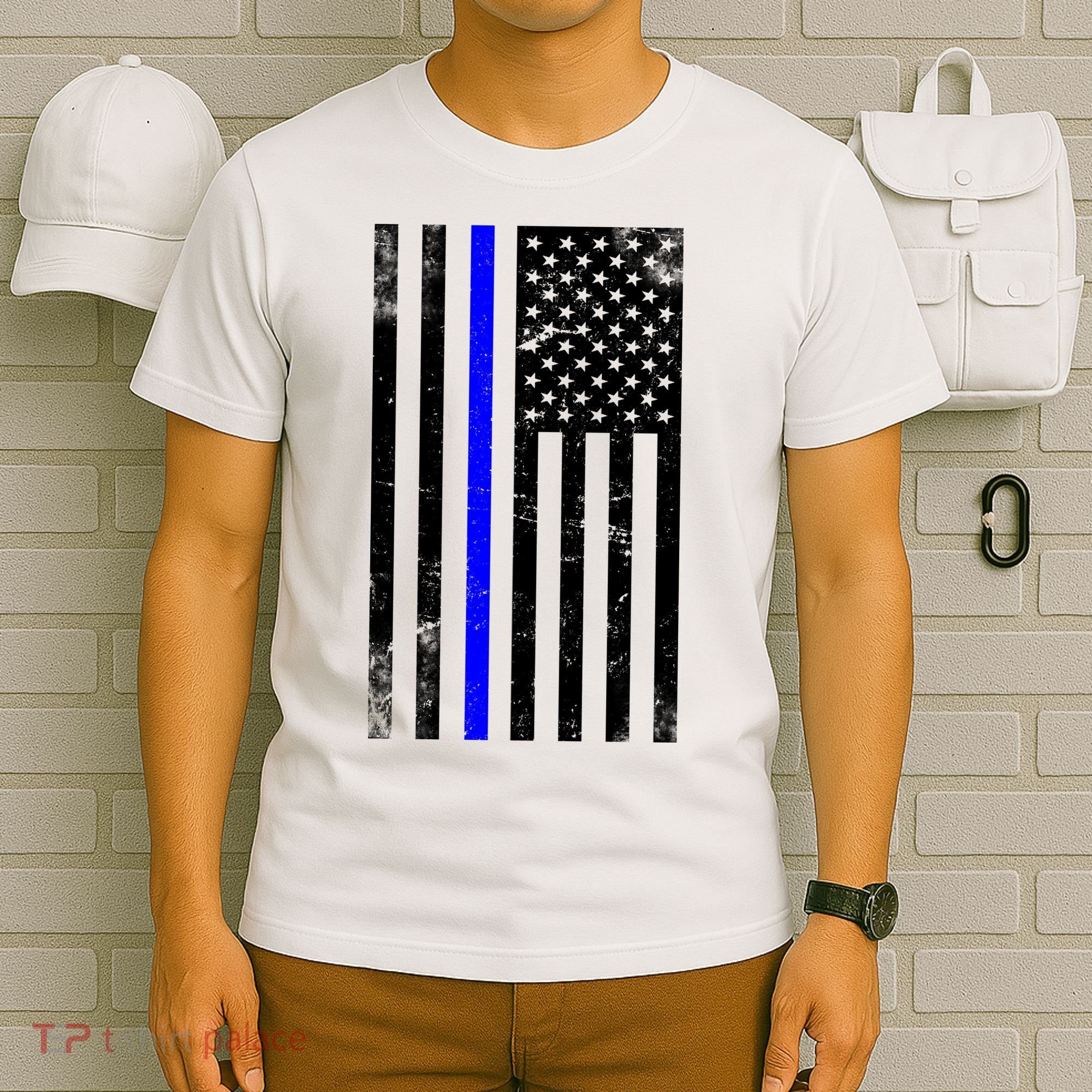 Police Blue Line American Flag T-Shirt
