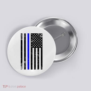 Police Blue Line American Flag Button