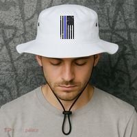 Police Blue Line American Flag Bucket Hat thumb 2