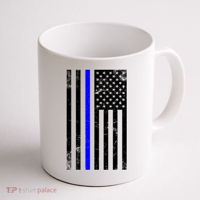 Police Blue Line American Flag Coffee Mug back