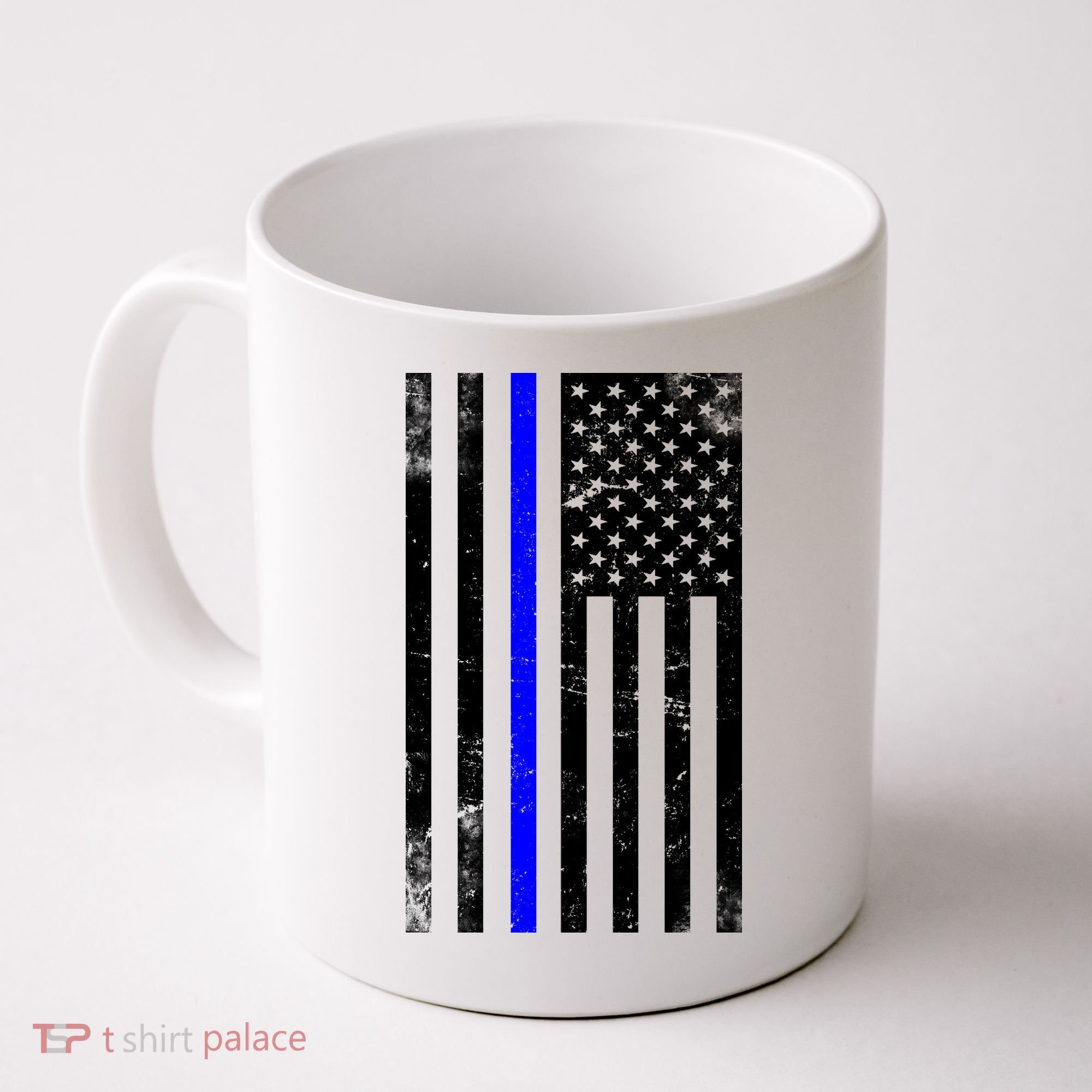 Police Blue Line American Flag Coffee Mug