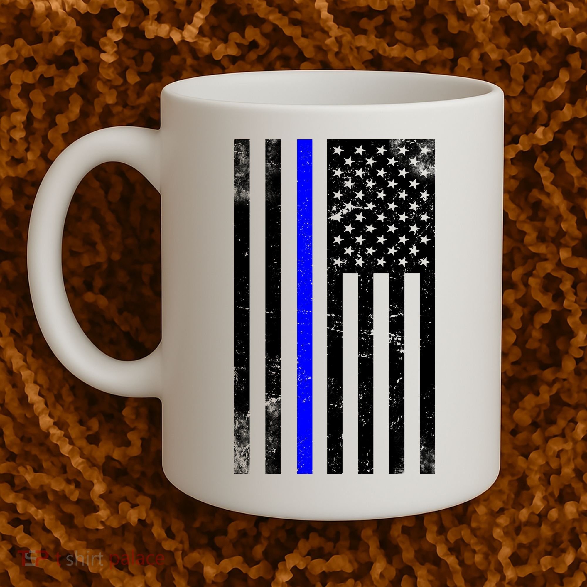 Police Blue Line American Flag Coffee Mug