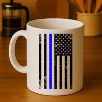 Police Blue Line American Flag Coffee Mug thumb 4