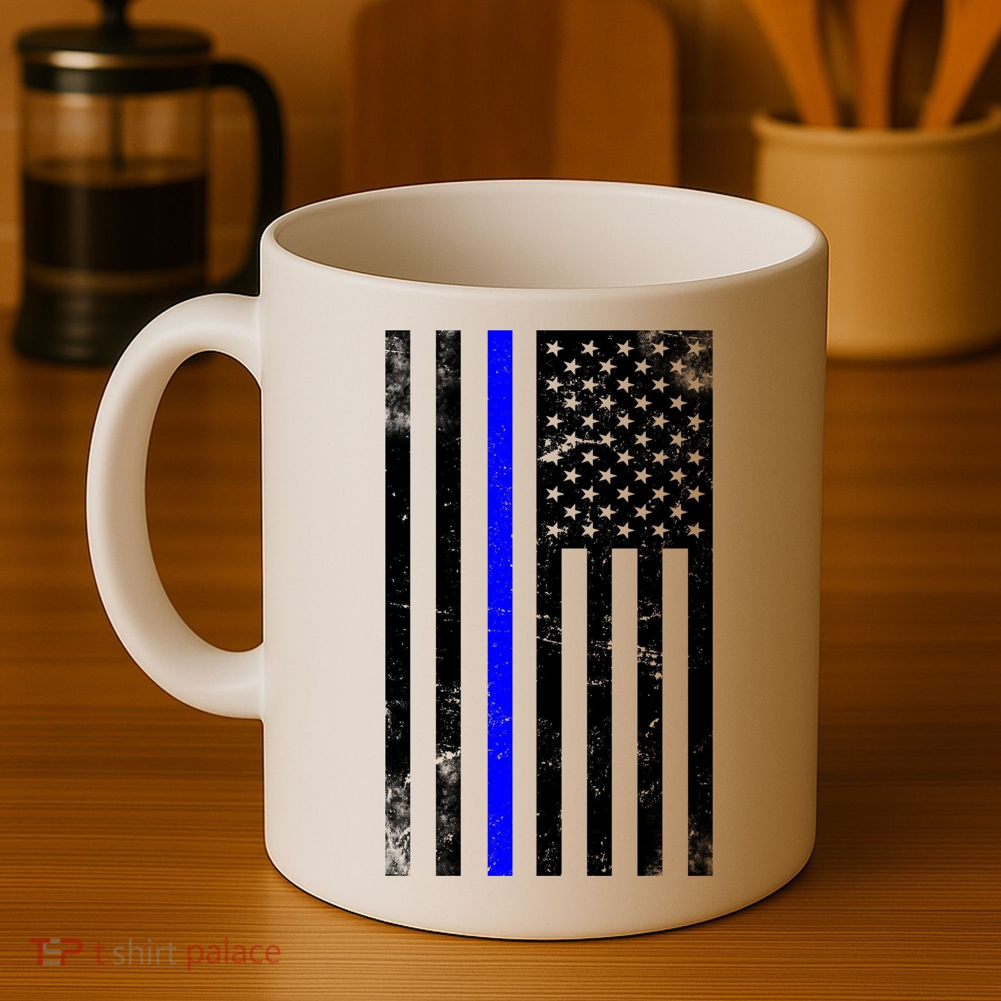 Police Blue Line American Flag Coffee Mug