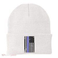 Police Blue Line American Flag Beanie thumb 0