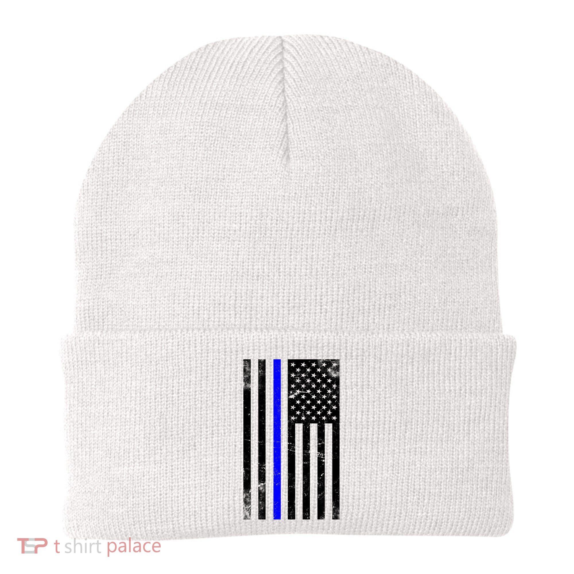 Police Blue Line American Flag Beanie