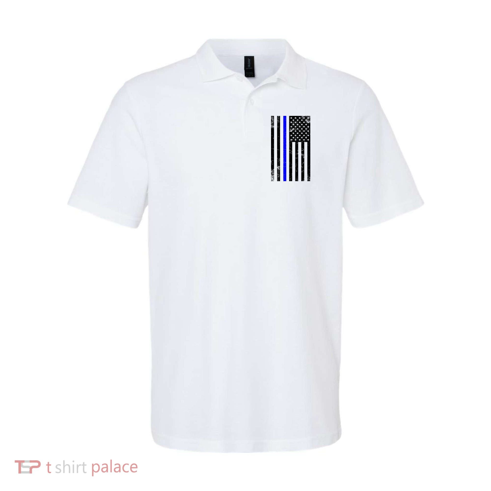 Police Blue Line American Flag Polo