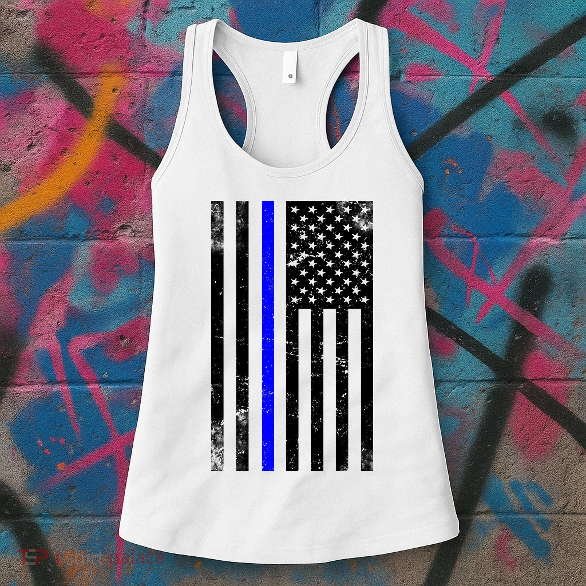 Police Blue Line American Flag Women's Tank Top