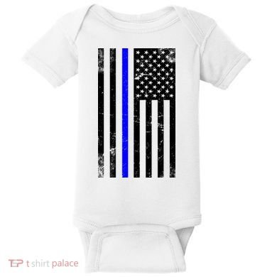 Police Blue Line American Flag Baby Bodysuit