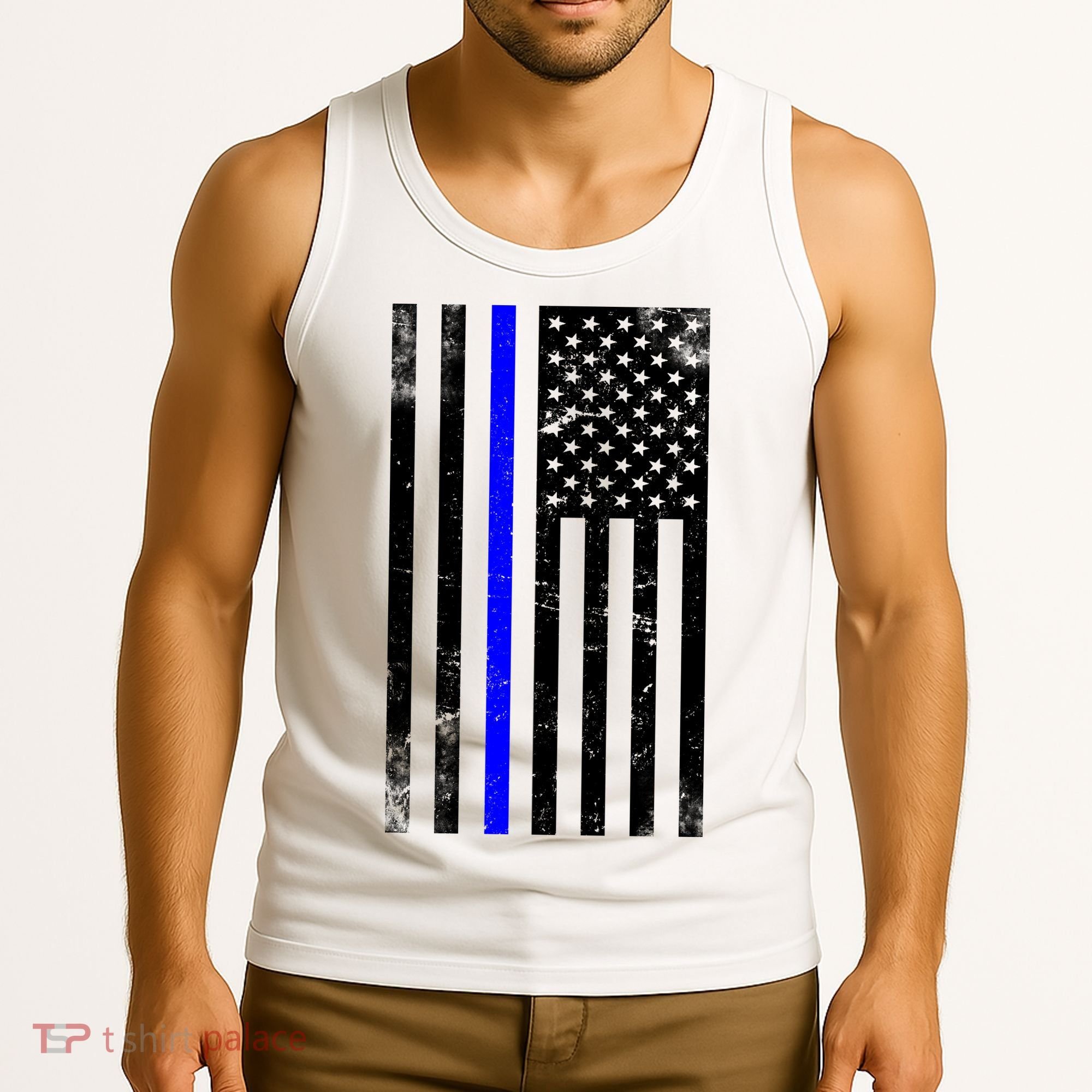 Police Blue Line American Flag Tank Top