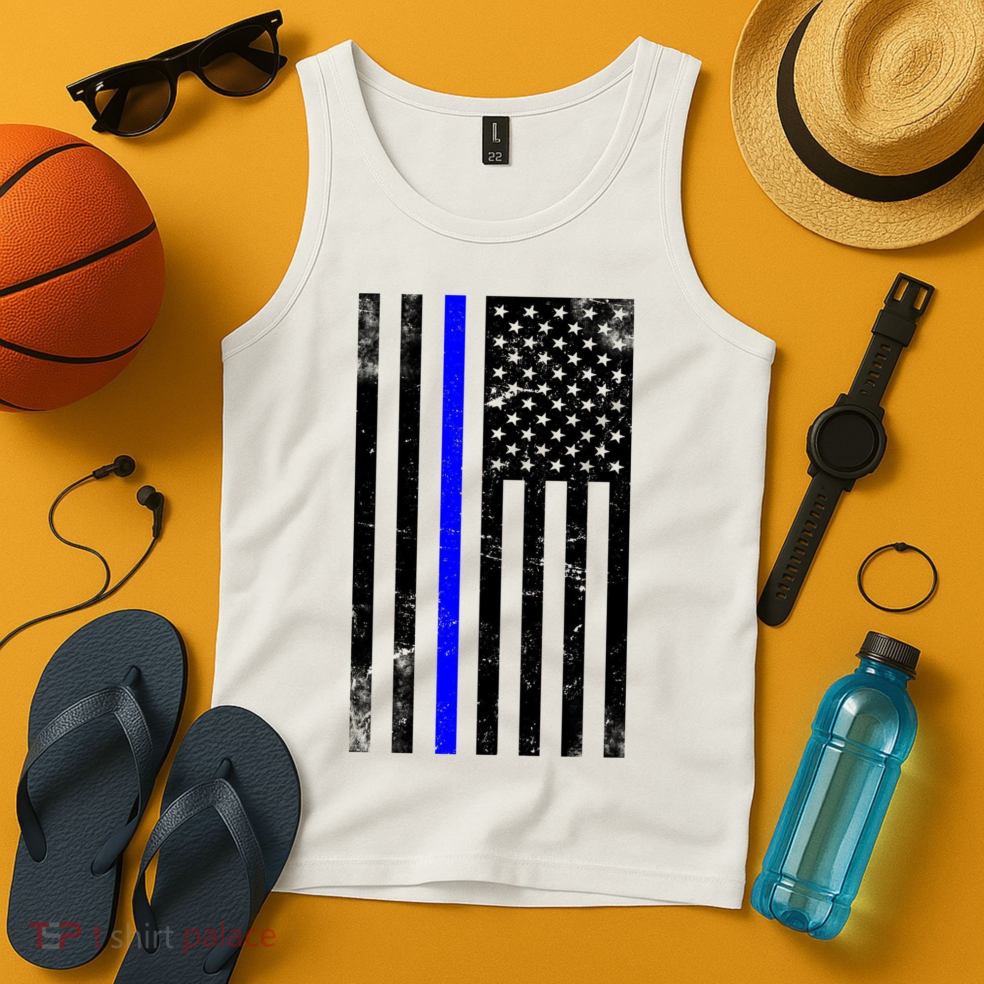 Police Blue Line American Flag Tank Top