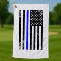 Police Blue Line American Flag Golf Towel thumb 1