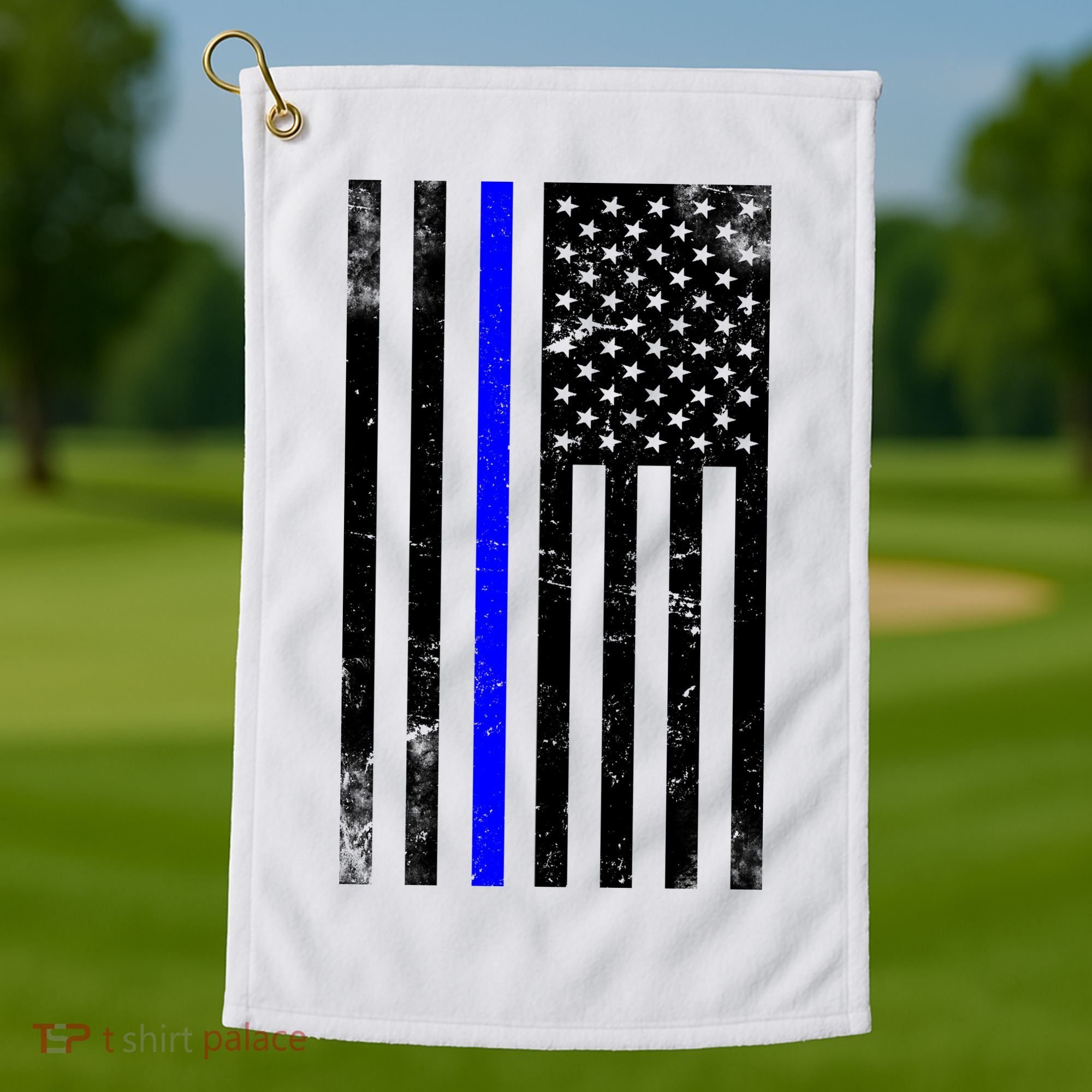 Police Blue Line American Flag Golf Towel