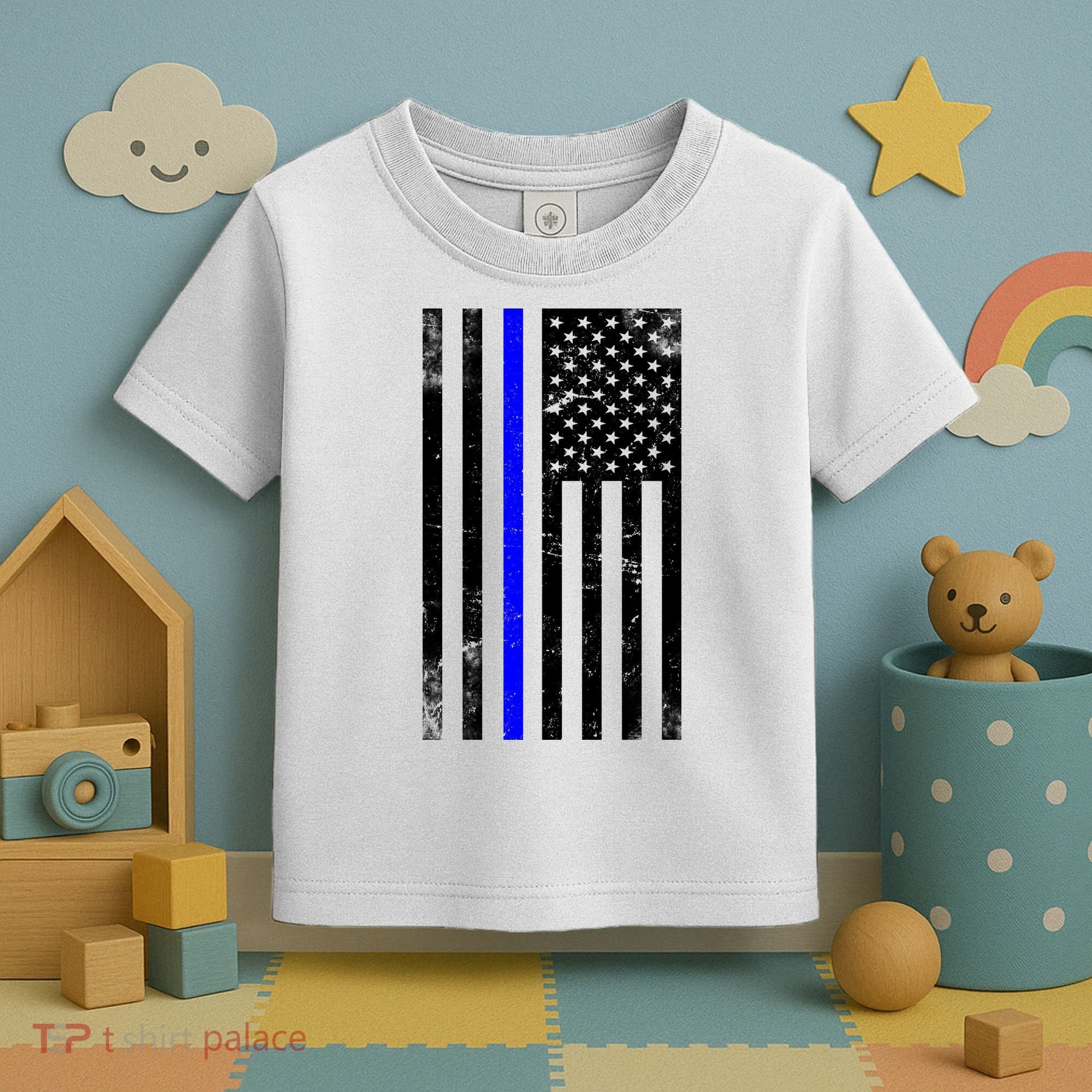 Police Blue Line American Flag Toddler T-Shirt