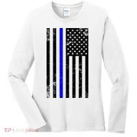 Police Blue Line American Flag Women's Long Sleeve Shirt thumb 0