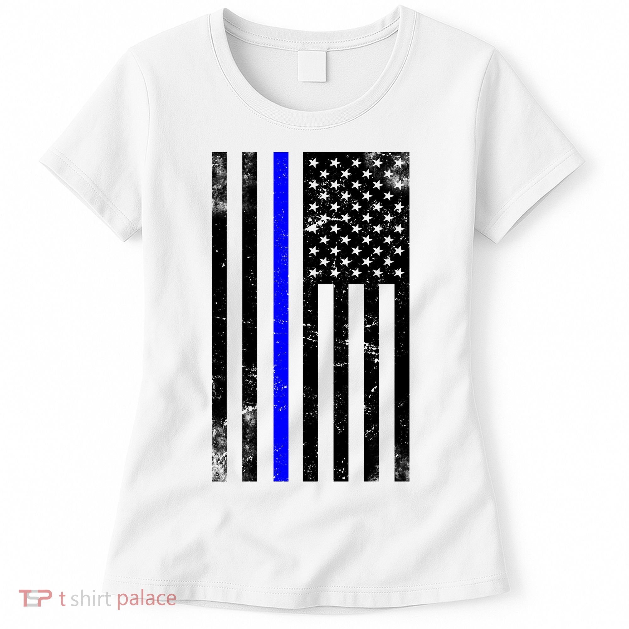 Police Blue Line American Flag Women's T-Shirt
