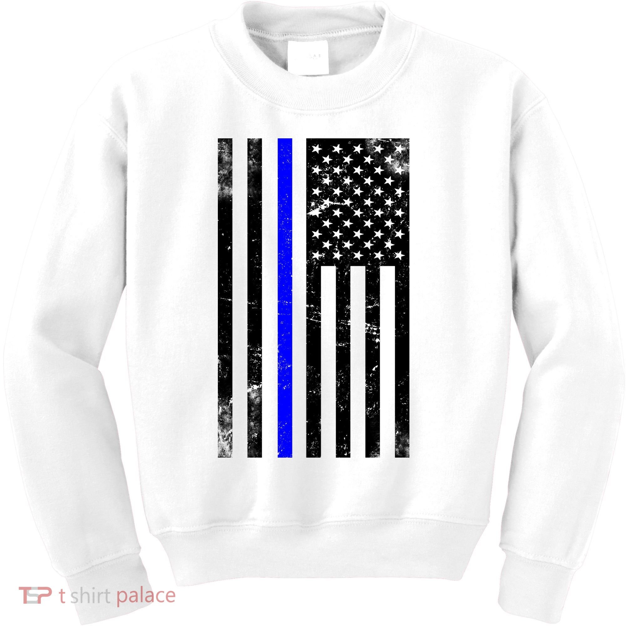 Police Blue Line American Flag Kids Sweatshirt