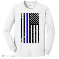 Police Blue Line American Flag Kids Long Sleeve Shirt thumb 0