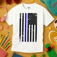 Police Blue Line American Flag Kids T-Shirt thumb 3