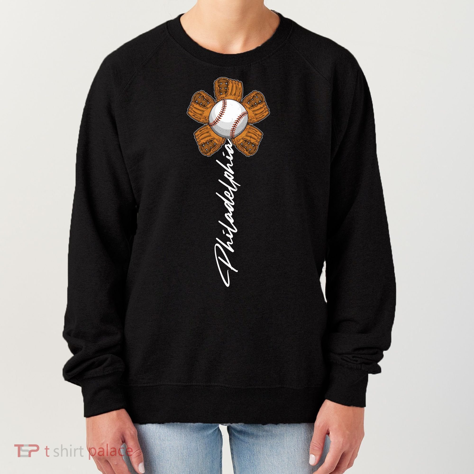 Philadelphia Baseball Mitt Flower Baseball Fan Women's Sweatshirt