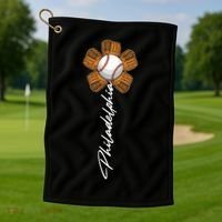 Philadelphia Baseball Mitt Flower Baseball Fan Golf Towel thumb 1