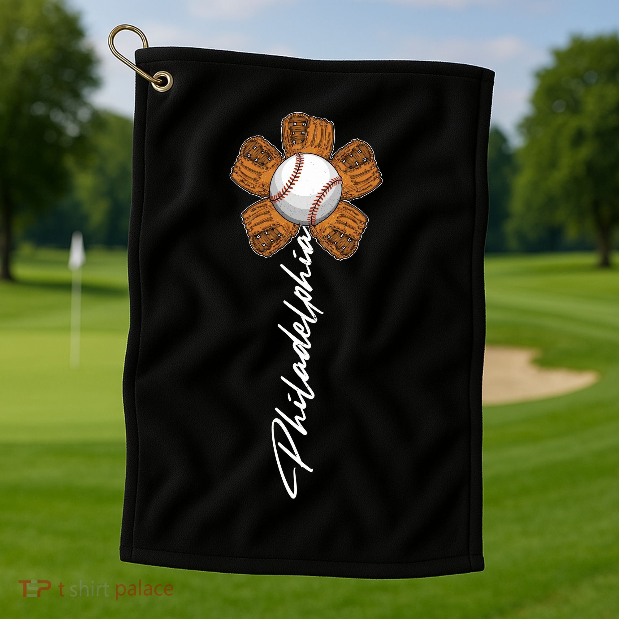 Philadelphia Baseball Mitt Flower Baseball Fan Golf Towel