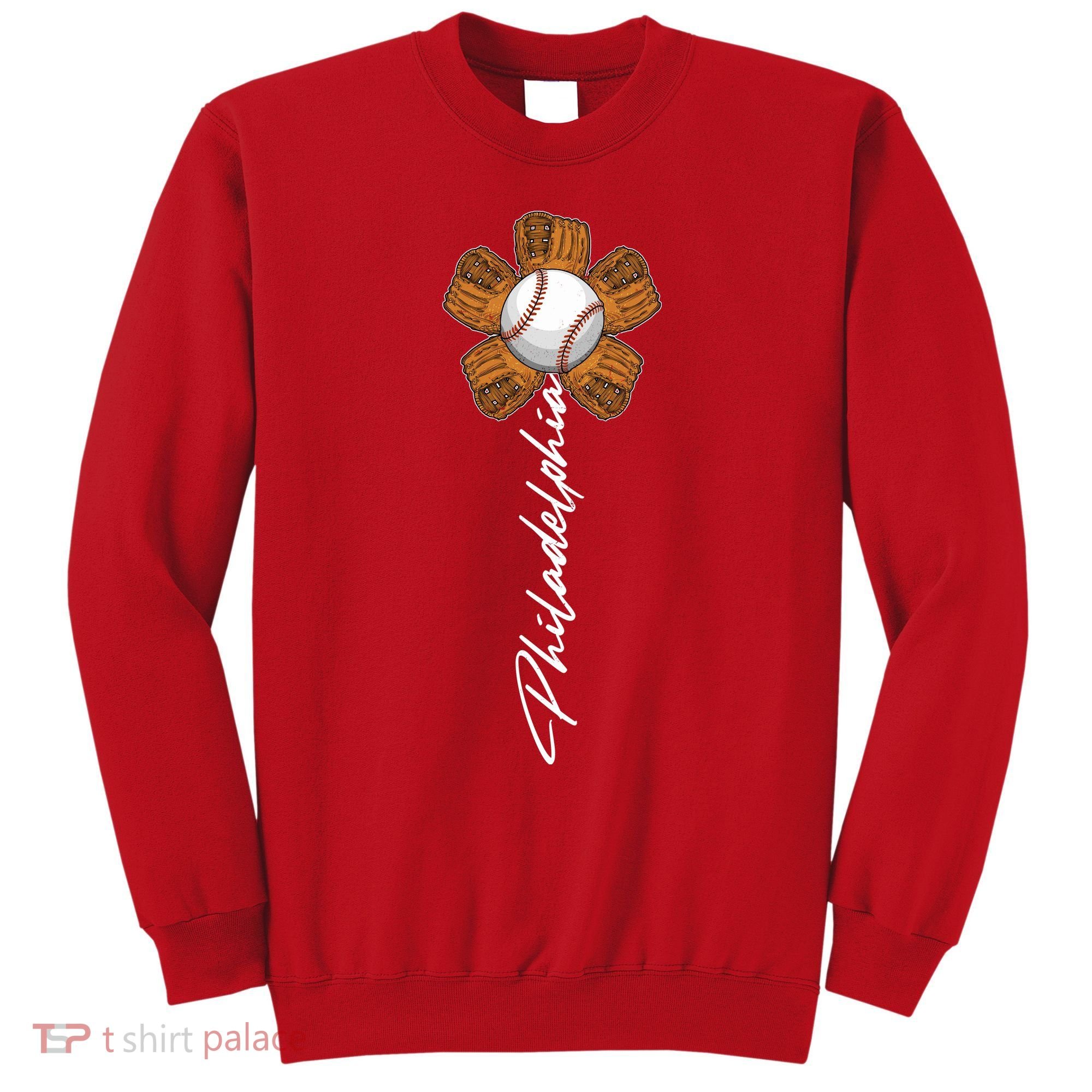 Philadelphia Baseball Mitt Flower Baseball Fan Sweatshirt