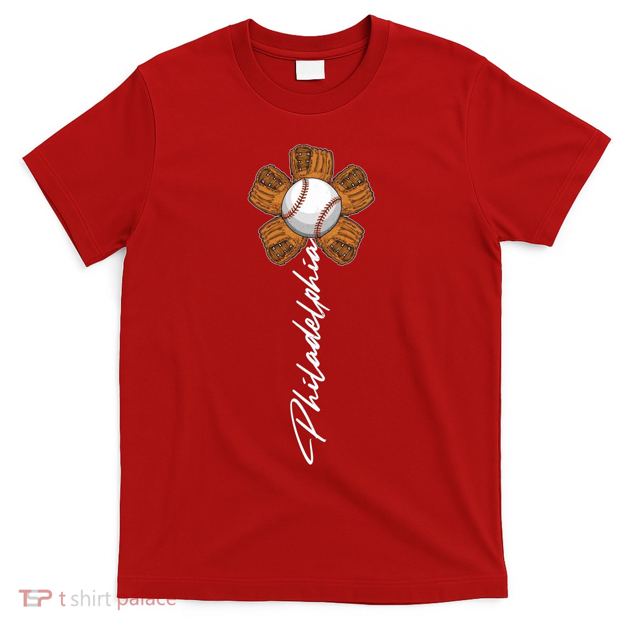 Philadelphia Baseball Mitt Flower Baseball Fan T-Shirt