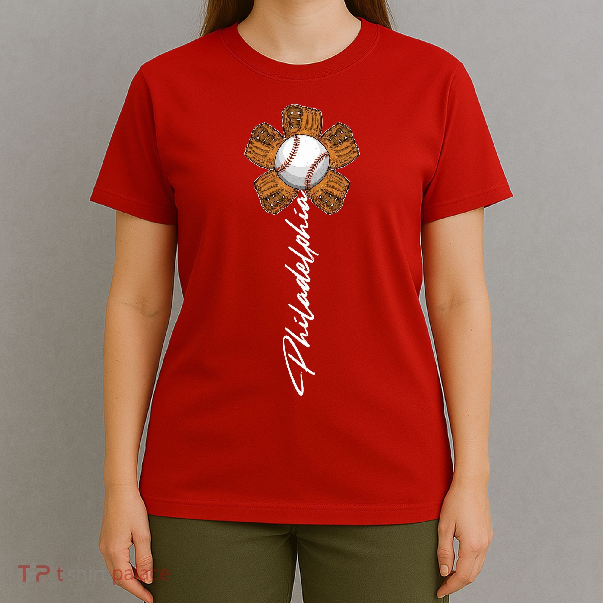 Philadelphia Baseball Mitt Flower Baseball Fan T-Shirt