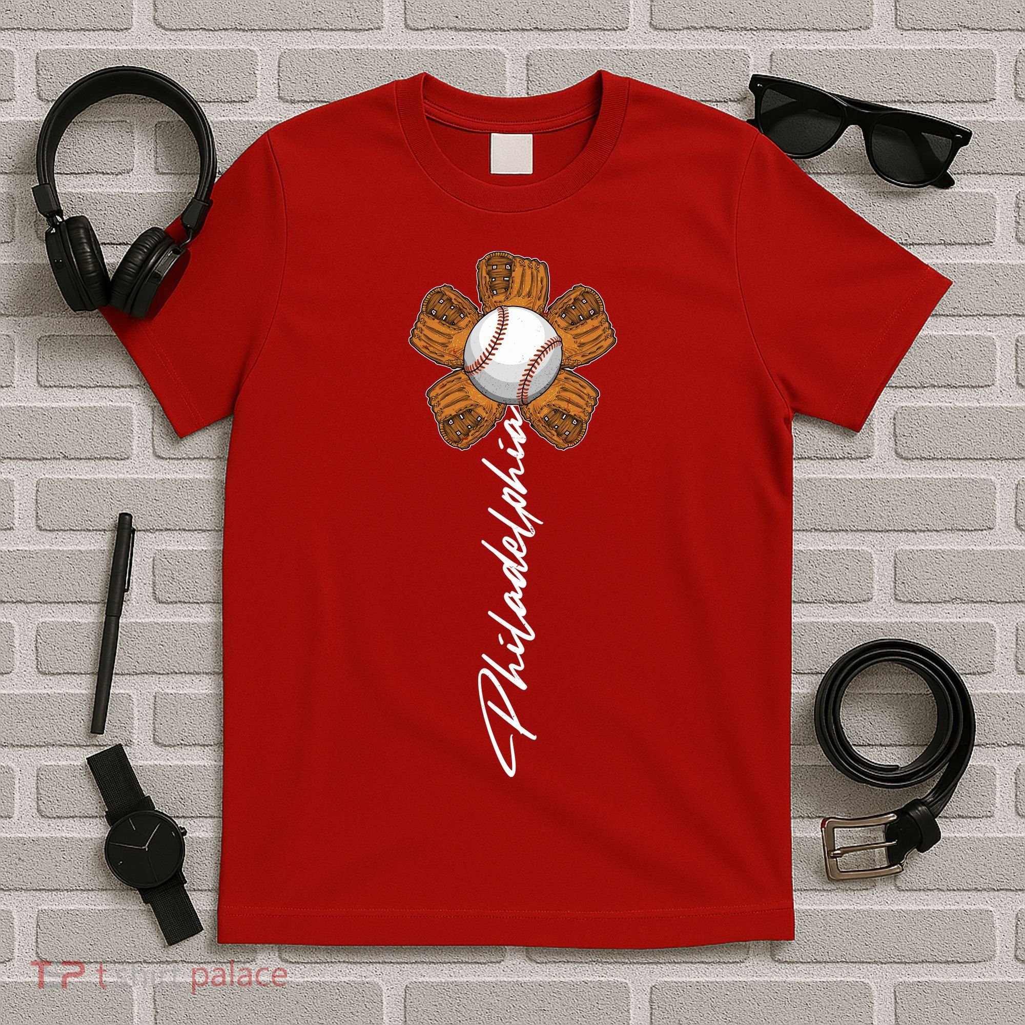 Philadelphia Baseball Mitt Flower Baseball Fan T-Shirt