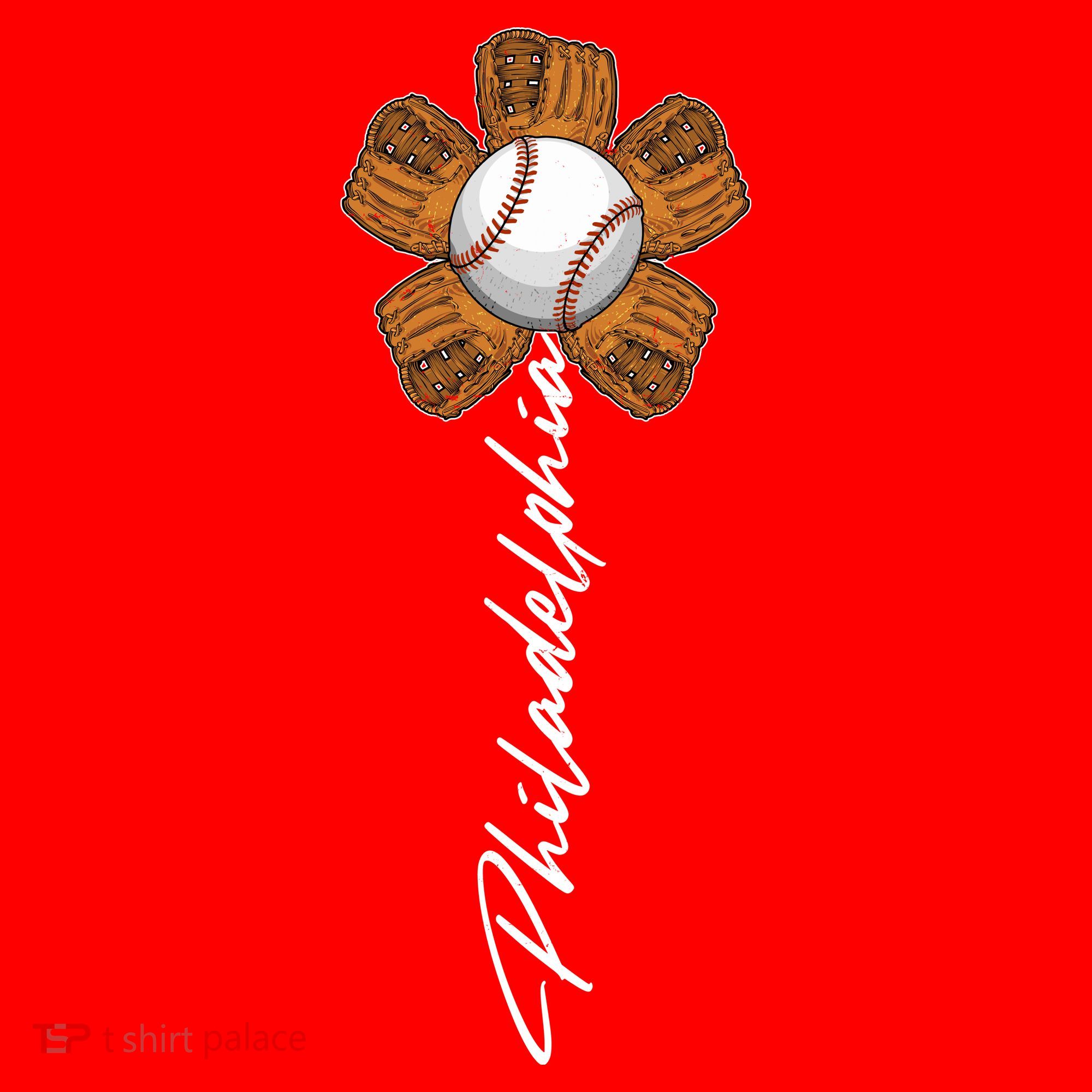 Philadelphia Baseball Mitt Flower Baseball Fan T-Shirt
