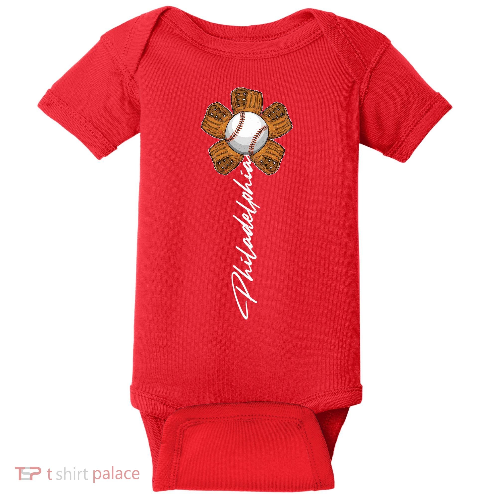 Philadelphia Baseball Mitt Flower Baseball Fan Baby Bodysuit
