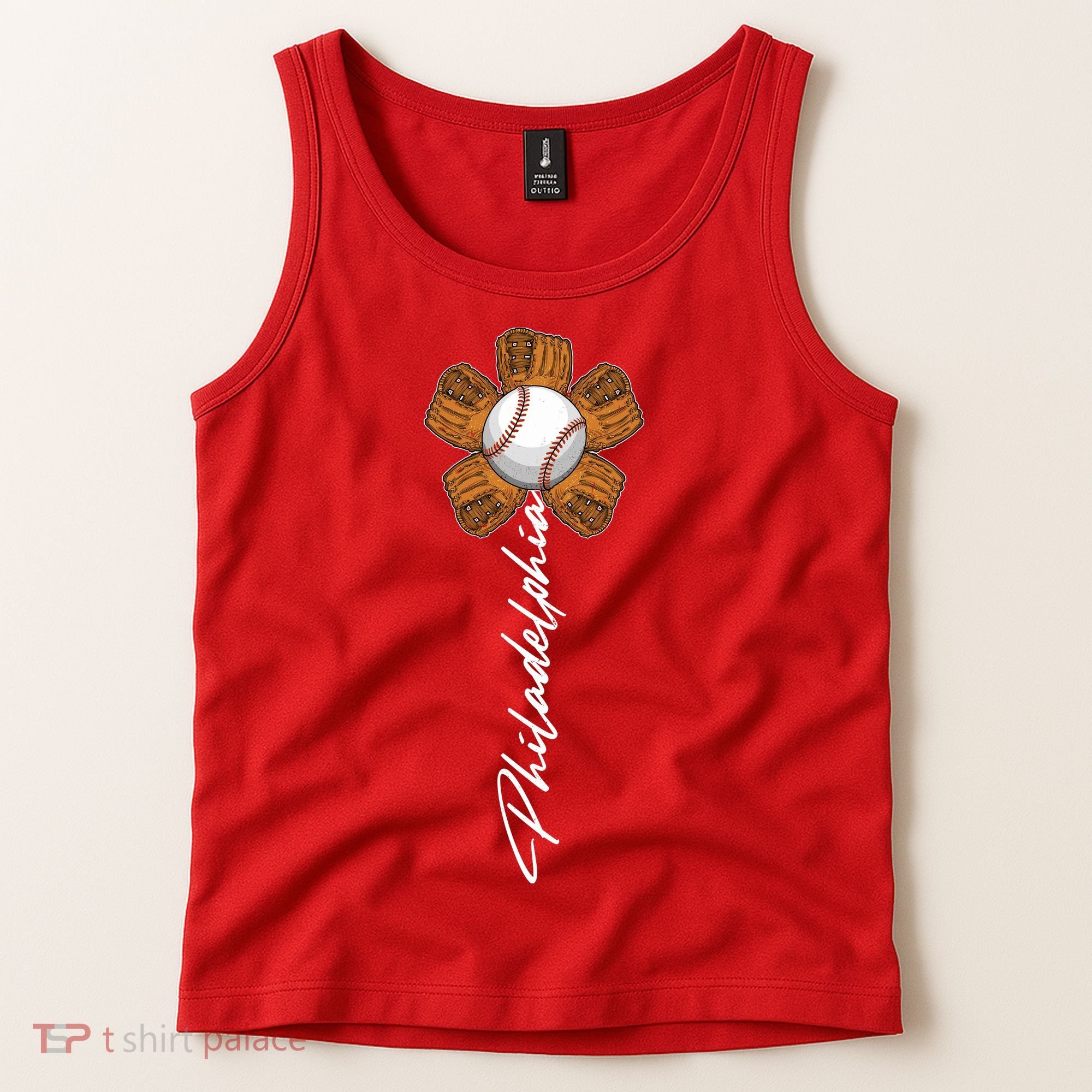 Philadelphia Baseball Mitt Flower Baseball Fan Tank Top