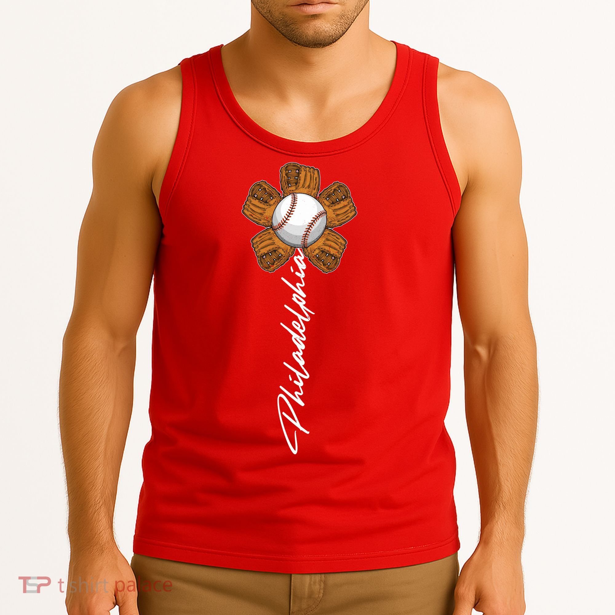 Philadelphia Baseball Mitt Flower Baseball Fan Tank Top