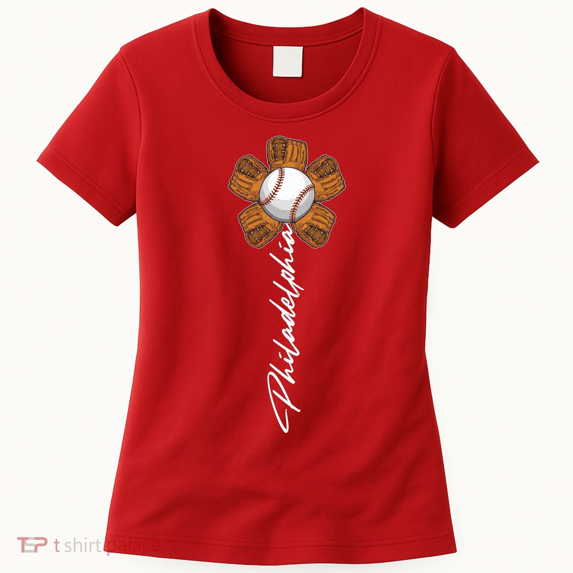 Philadelphia Baseball Mitt Flower Baseball Fan Women's T-Shirt