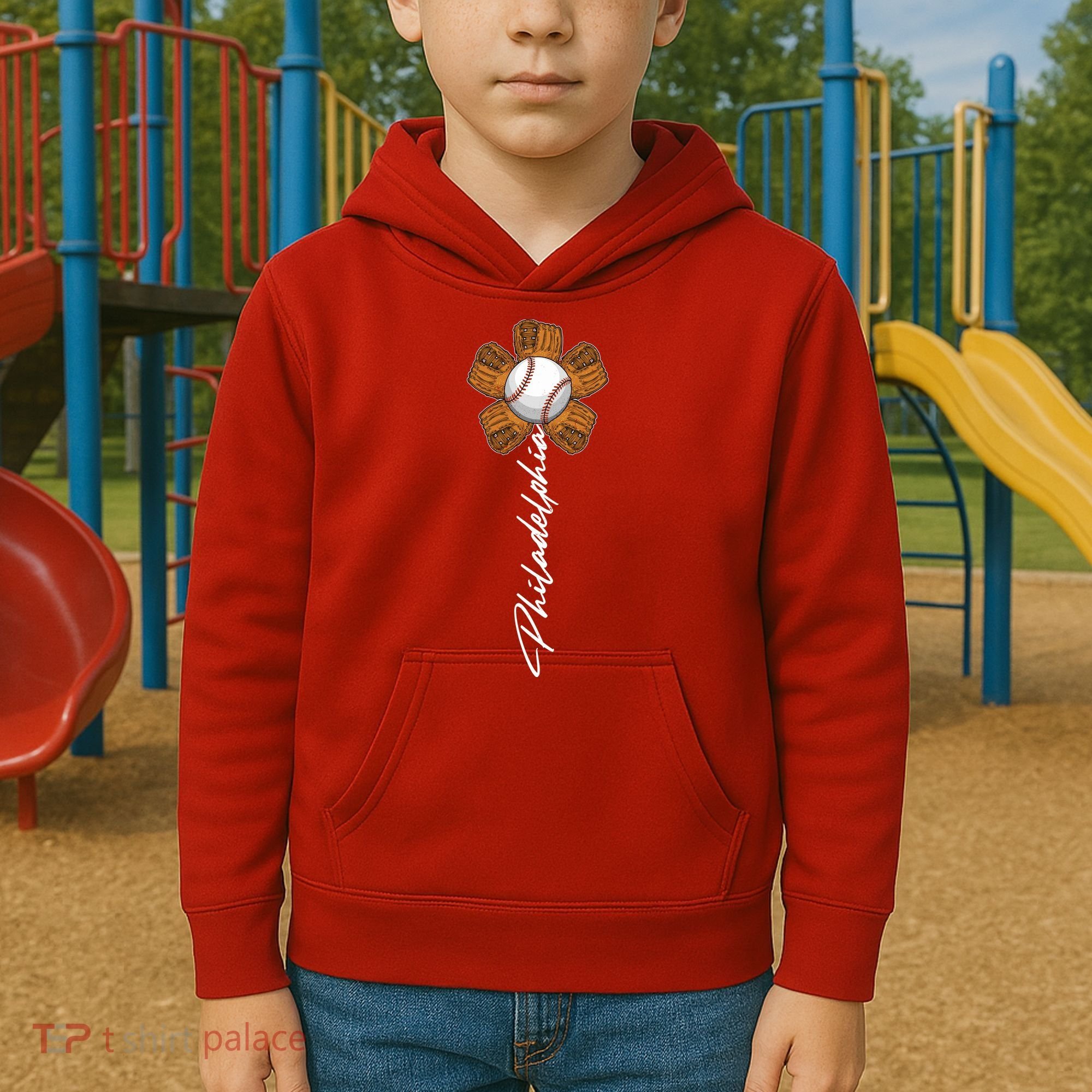 Philadelphia Baseball Mitt Flower Baseball Fan Kids Hoodie