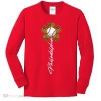 Philadelphia Baseball Mitt Flower Baseball Fan Kids Long Sleeve Shirt thumb 0