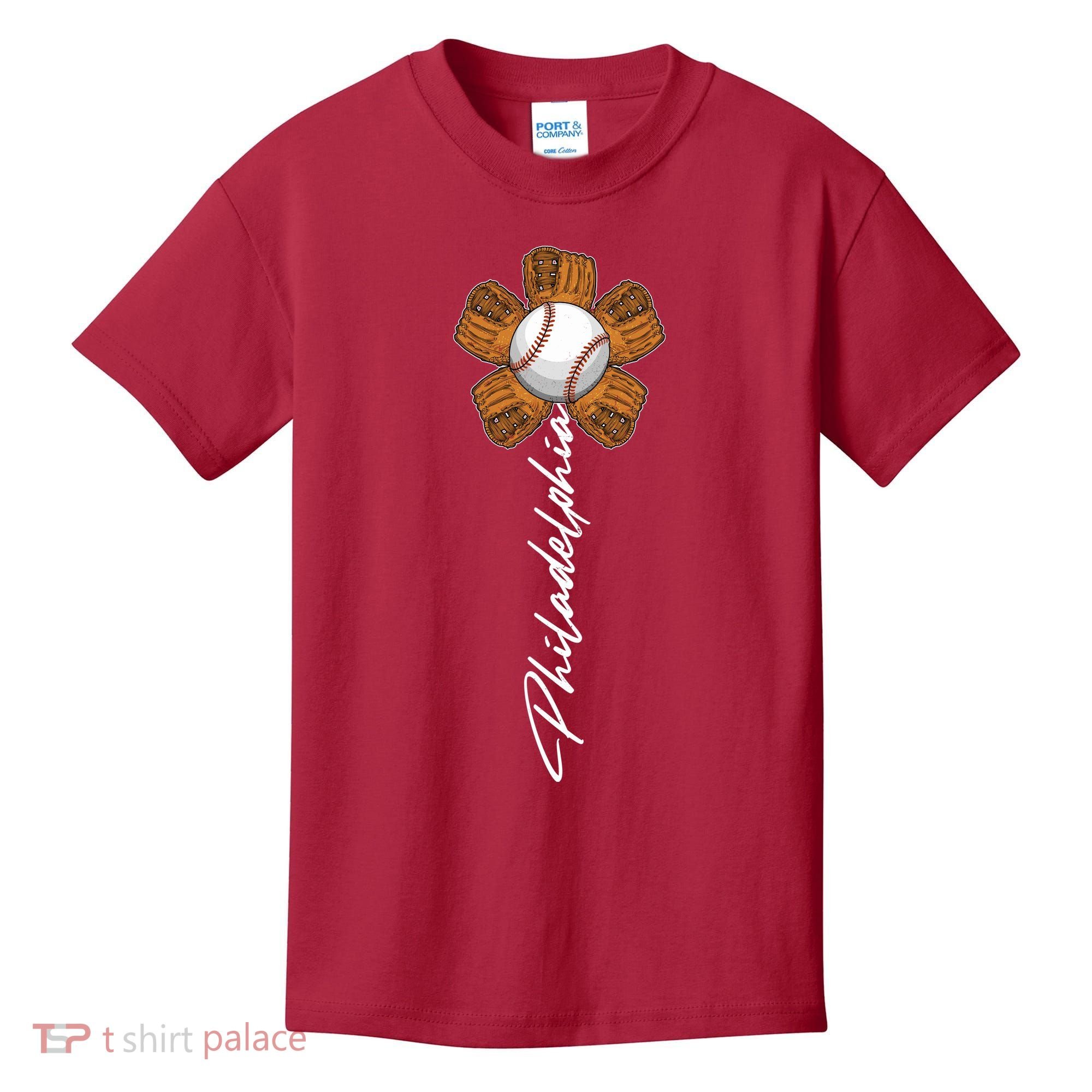 Philadelphia Baseball Mitt Flower Baseball Fan Kids T-Shirt