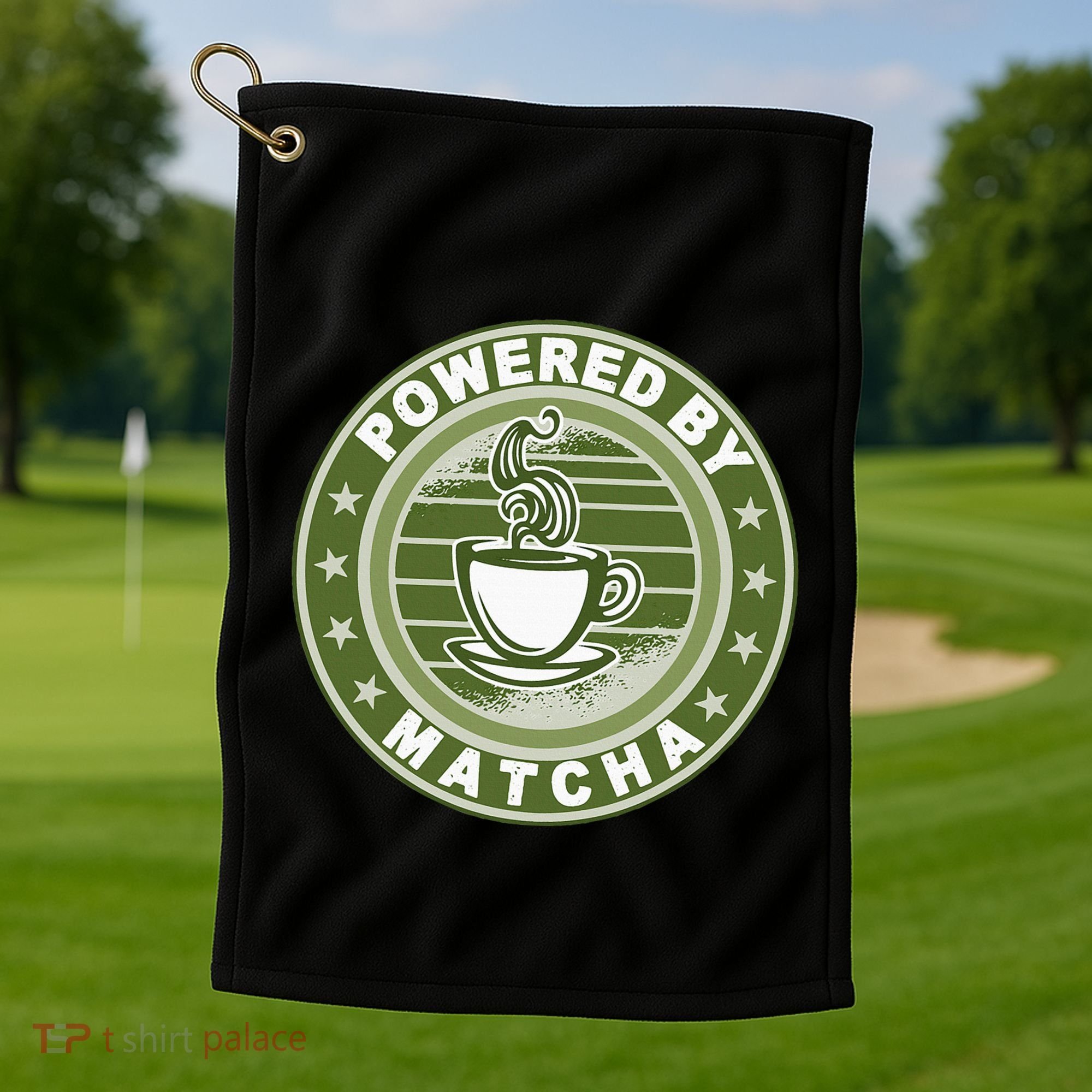 Powered By Matcha Japanese Green Tea Golf Towel